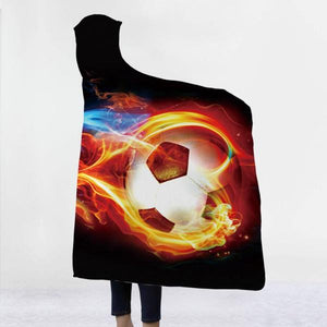 Flaming Soccer Ball Hooded Blankets