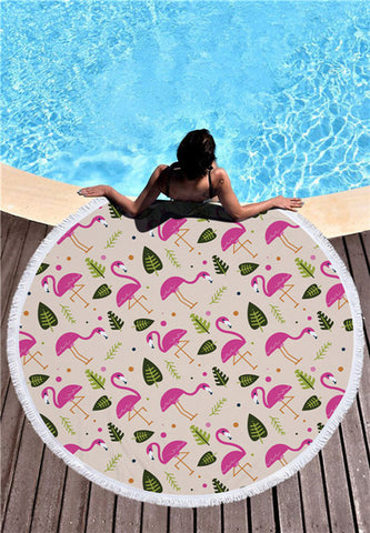 Image of Beautiful Flamingo Round Beach Blankets
