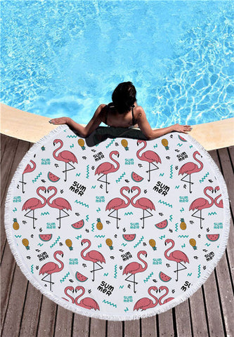 Image of Beautiful Flamingo Round Beach Blankets