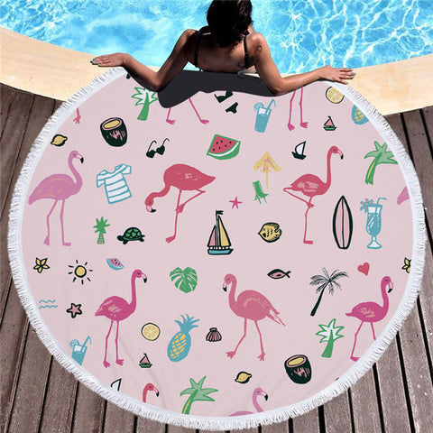 Image of Beautiful Flamingo Round Beach Blankets